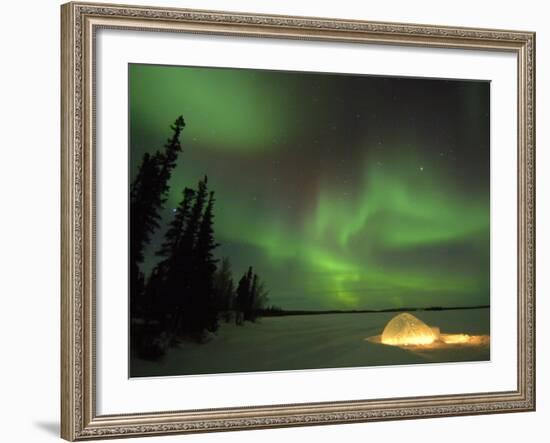 Igloo Lit Up at Night under Northern Lights Northwest Territories, Canada March 2007-Eric Baccega-Framed Photographic Print