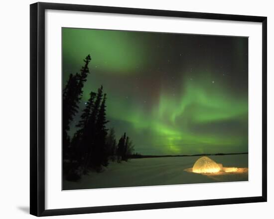 Igloo Lit Up at Night under Northern Lights Northwest Territories, Canada March 2007-Eric Baccega-Framed Photographic Print