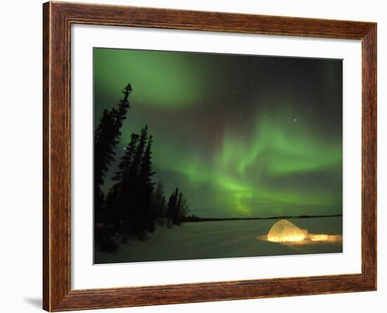 Igloo Lit Up at Night under Northern Lights Northwest Territories, Canada March 2007-Eric Baccega-Framed Photographic Print