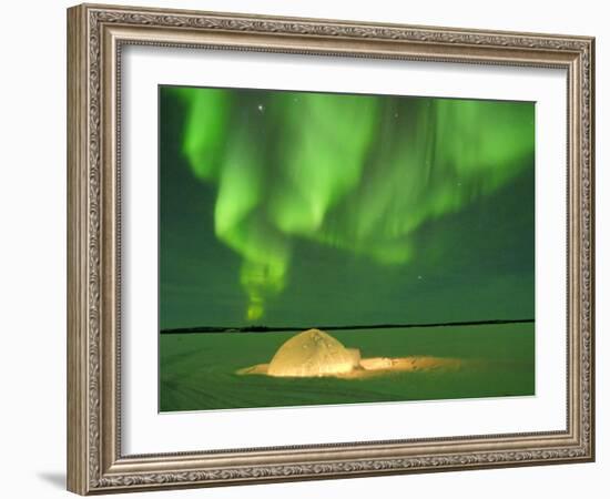 Igloo under Northern Lights, Northwest Territories, Canada March 2007-Eric Baccega-Framed Photographic Print