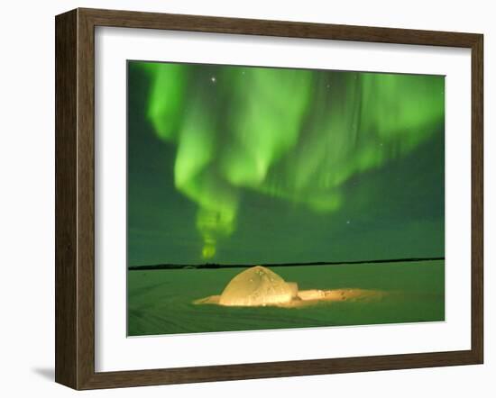 Igloo under Northern Lights, Northwest Territories, Canada March 2007-Eric Baccega-Framed Photographic Print