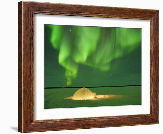 Igloo under Northern Lights, Northwest Territories, Canada March 2007-Eric Baccega-Framed Photographic Print