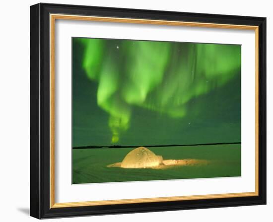 Igloo under Northern Lights, Northwest Territories, Canada March 2007-Eric Baccega-Framed Photographic Print