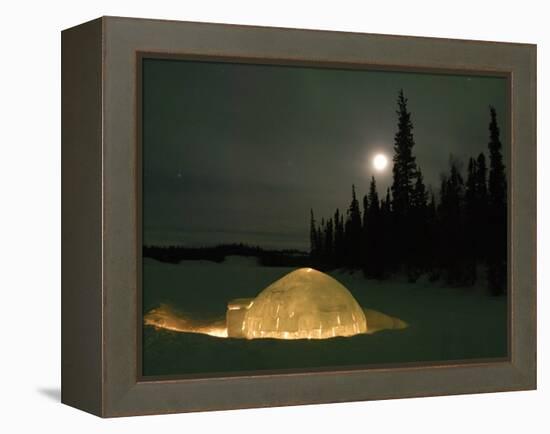 Igloo with Lights at Night by Moonlight, Northwest Territories, Canada March 2007-Eric Baccega-Framed Premier Image Canvas