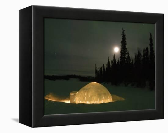 Igloo with Lights at Night by Moonlight, Northwest Territories, Canada March 2007-Eric Baccega-Framed Premier Image Canvas