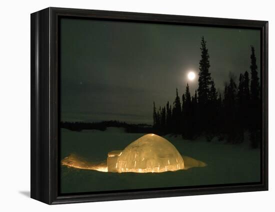 Igloo with Lights at Night by Moonlight, Northwest Territories, Canada March 2007-Eric Baccega-Framed Premier Image Canvas