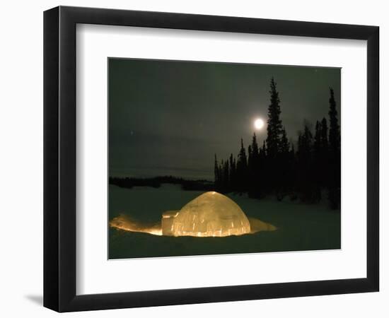 Igloo with Lights at Night by Moonlight, Northwest Territories, Canada March 2007-Eric Baccega-Framed Photographic Print