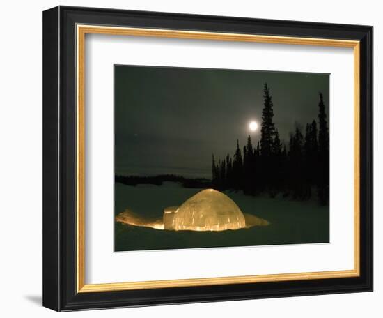 Igloo with Lights at Night by Moonlight, Northwest Territories, Canada March 2007-Eric Baccega-Framed Photographic Print