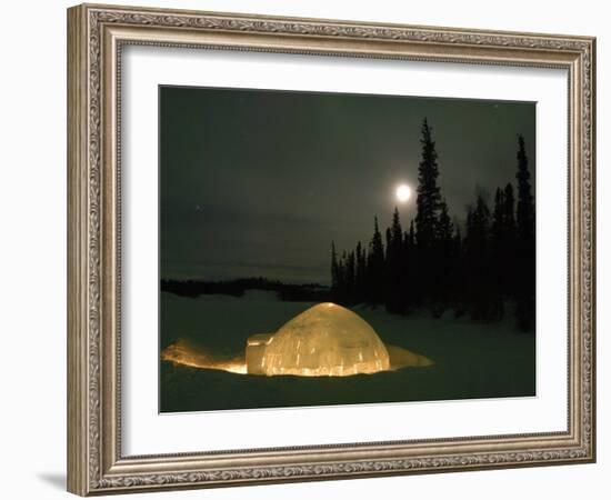 Igloo with Lights at Night by Moonlight, Northwest Territories, Canada March 2007-Eric Baccega-Framed Photographic Print