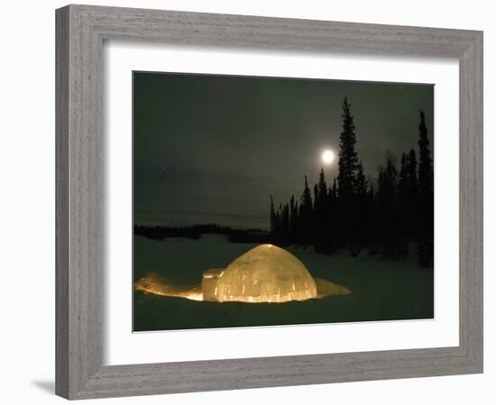 Igloo with Lights at Night by Moonlight, Northwest Territories, Canada March 2007-Eric Baccega-Framed Photographic Print