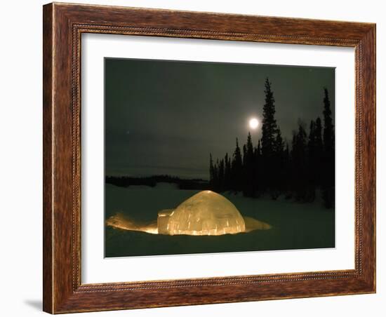 Igloo with Lights at Night by Moonlight, Northwest Territories, Canada March 2007-Eric Baccega-Framed Photographic Print