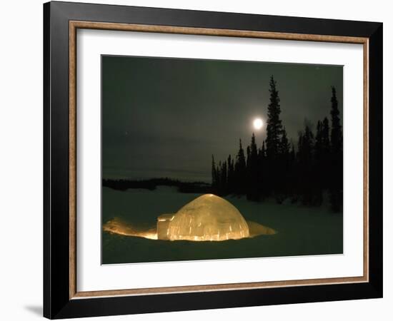 Igloo with Lights at Night by Moonlight, Northwest Territories, Canada March 2007-Eric Baccega-Framed Photographic Print