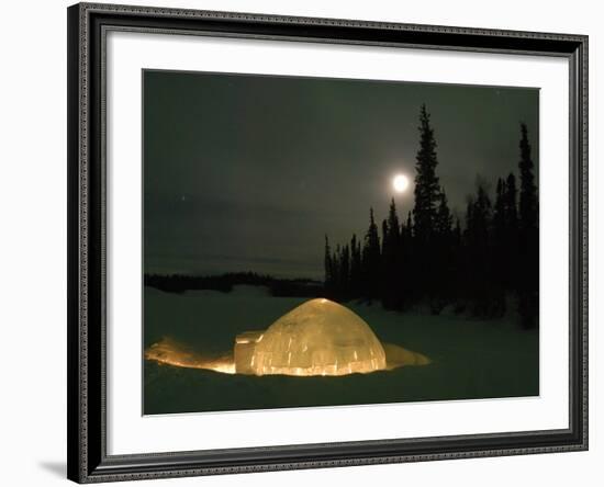 Igloo with Lights at Night by Moonlight, Northwest Territories, Canada March 2007-Eric Baccega-Framed Photographic Print