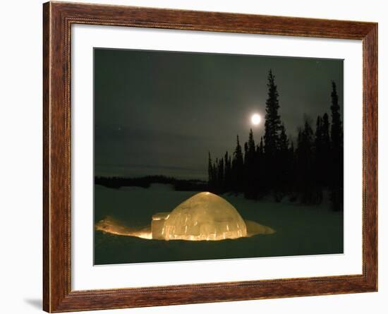 Igloo with Lights at Night by Moonlight, Northwest Territories, Canada March 2007-Eric Baccega-Framed Photographic Print