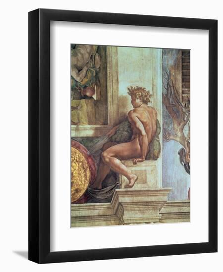 Ignudo from the Sistine Ceiling (Pre Restoration)-Michelangelo Buonarroti-Framed Giclee Print