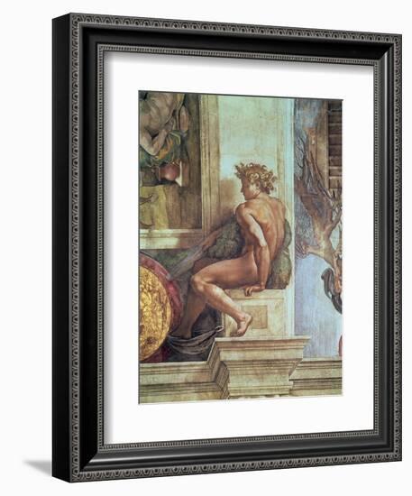 Ignudo from the Sistine Ceiling (Pre Restoration)-Michelangelo Buonarroti-Framed Giclee Print