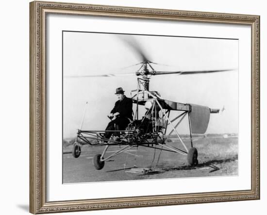 Igor Sikorsky at the Controls of the VS-300 Helicopter-null-Framed Photo