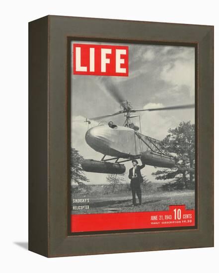 Igor Sikorsky with Pilot Les Morris at the Controls of Sikorsky's Helicopter, June 21, 1943-Frank Scherschel-Framed Premier Image Canvas