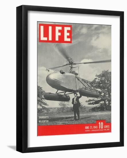 Igor Sikorsky with Pilot Les Morris at the Controls of Sikorsky's Helicopter, June 21, 1943-Frank Scherschel-Framed Photographic Print