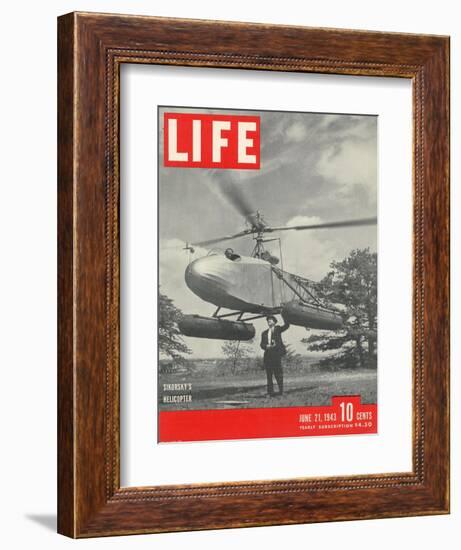 Igor Sikorsky with Pilot Les Morris at the Controls of Sikorsky's Helicopter, June 21, 1943-Frank Scherschel-Framed Photographic Print