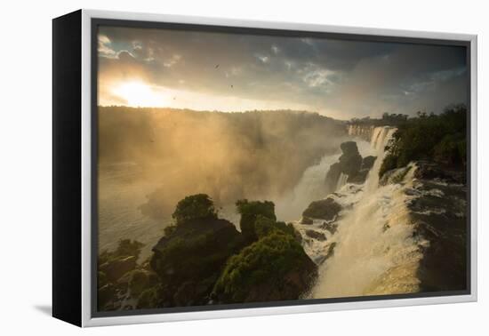 Iguazu Falls at Sunset with Salto Mbigua in the Foreground-Alex Saberi-Framed Premier Image Canvas