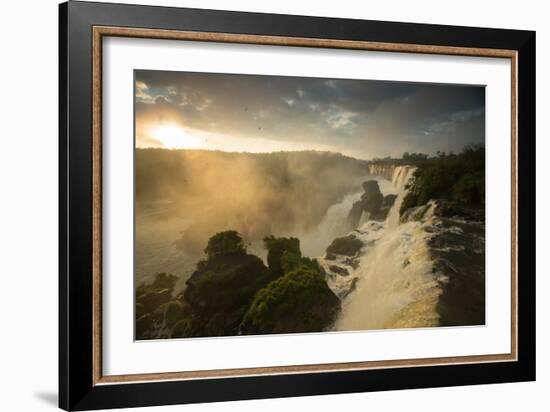 Iguazu Falls at Sunset with Salto Mbigua in the Foreground-Alex Saberi-Framed Photographic Print