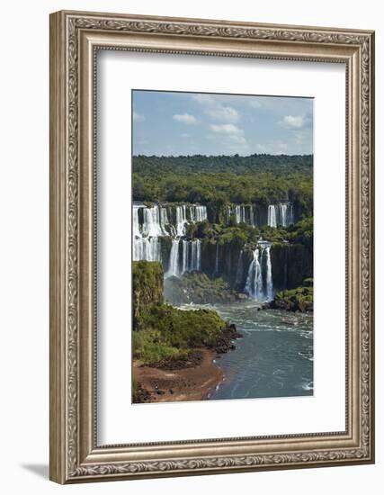 Iguazu Falls on Argentina side and tourist boat on Iguazu River, Brazil and Argentina border-David Wall-Framed Photographic Print