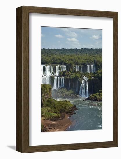 Iguazu Falls on Argentina side and tourist boat on Iguazu River, Brazil and Argentina border-David Wall-Framed Photographic Print