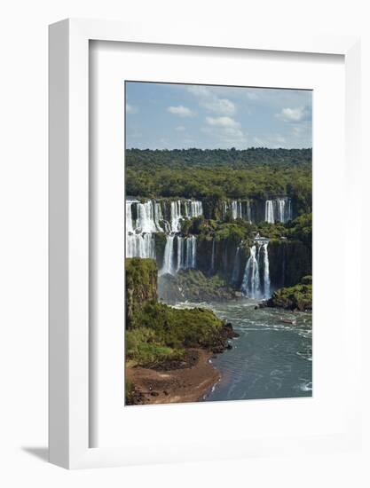 Iguazu Falls on Argentina side and tourist boat on Iguazu River, Brazil and Argentina border-David Wall-Framed Photographic Print