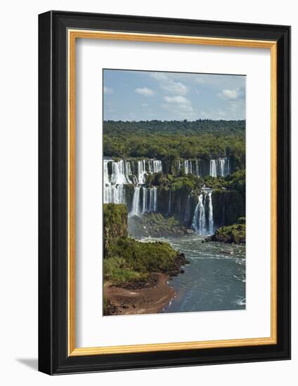 Iguazu Falls on Argentina side and tourist boat on Iguazu River, Brazil and Argentina border-David Wall-Framed Photographic Print