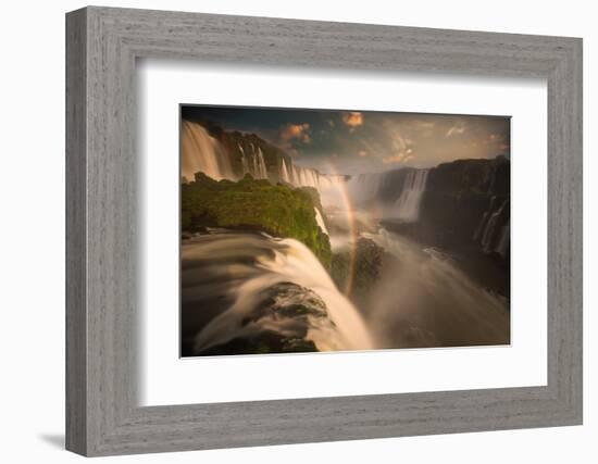 Iguazu Falls Waterfall at Sunset-Alex Saberi-Framed Photographic Print