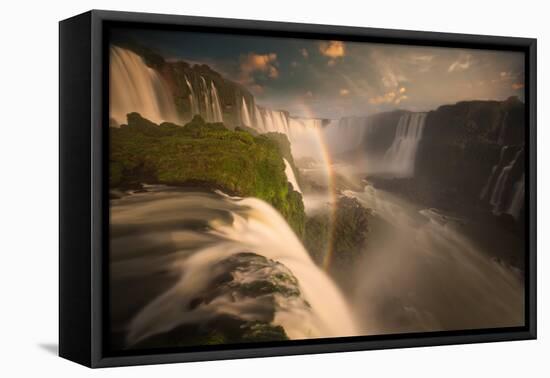 Iguazu Falls Waterfall at Sunset-Alex Saberi-Framed Premier Image Canvas