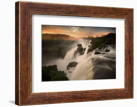 Iguazu Falls Waterfall at Sunset-Alex Saberi-Framed Photographic Print