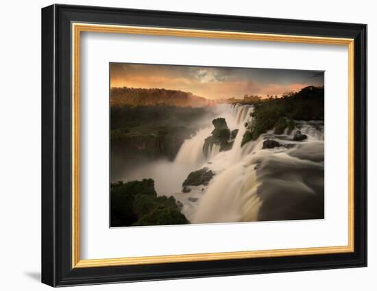 Iguazu Falls Waterfall at Sunset-Alex Saberi-Framed Photographic Print