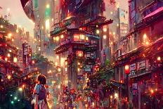 Anime Street Scene Computer Generated-iKinoto-Framed Photographic Print