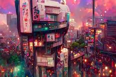 Tokyo Street Scene Computer Generated Illustration-iKinoto-Photographic Print