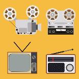 Flat Design Retro Objects with a Film Projector, Tape Recorder, TV and Radio-IKuvshinov-Art Print