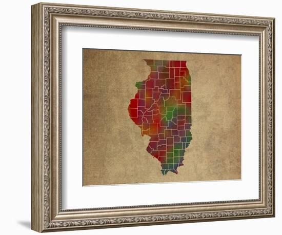 IL Colorful Counties-Red Atlas Designs-Framed Giclee Print