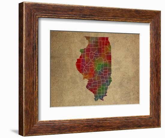 IL Colorful Counties-Red Atlas Designs-Framed Giclee Print