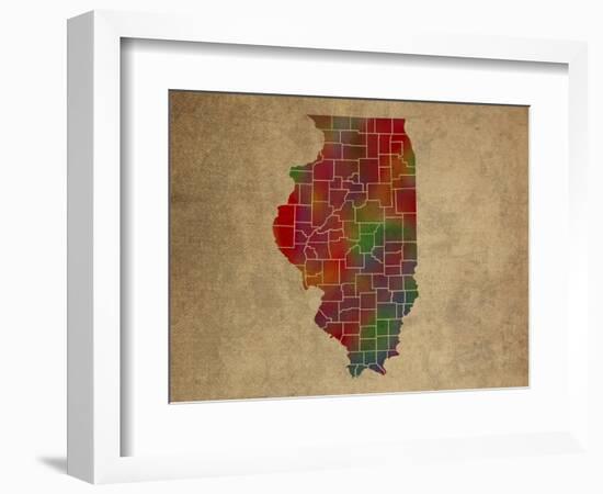 IL Colorful Counties-Red Atlas Designs-Framed Giclee Print