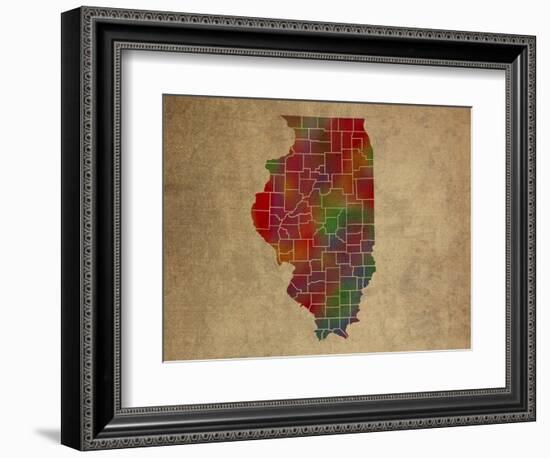 IL Colorful Counties-Red Atlas Designs-Framed Giclee Print