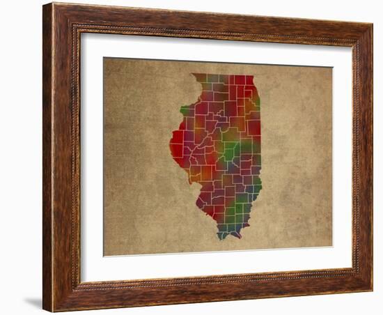 IL Colorful Counties-Red Atlas Designs-Framed Giclee Print