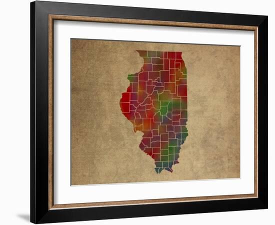 IL Colorful Counties-Red Atlas Designs-Framed Giclee Print