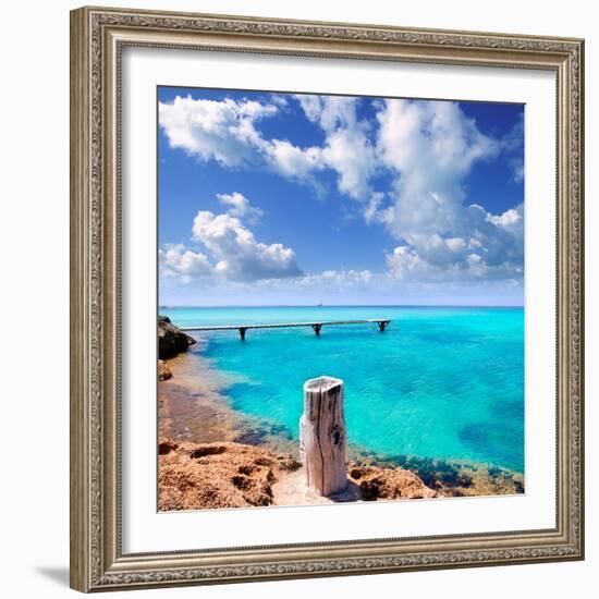 Illetes Illetas Beach Wooden Pier Turquoise Sea Formentera Balearic Islands Mediterranean-Natureworld-Framed Photographic Print