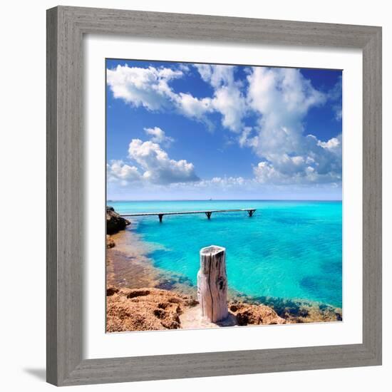 Illetes Illetas Beach Wooden Pier Turquoise Sea Formentera Balearic Islands Mediterranean-Natureworld-Framed Photographic Print