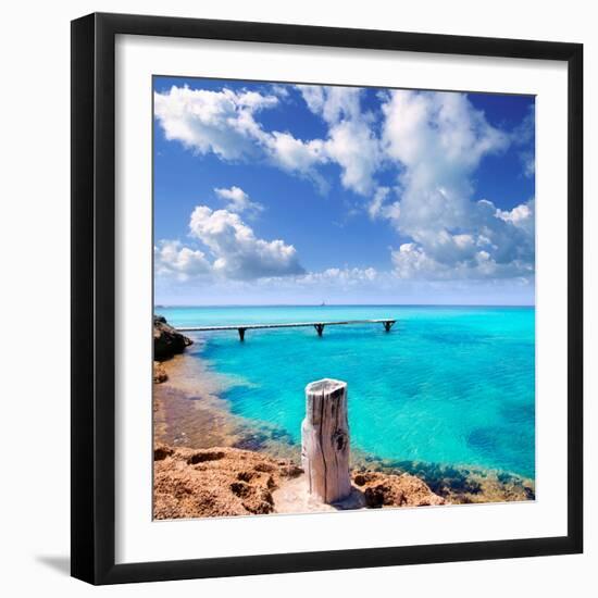 Illetes Illetas Beach Wooden Pier Turquoise Sea Formentera Balearic Islands Mediterranean-Natureworld-Framed Photographic Print