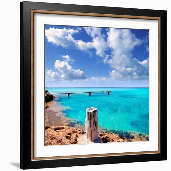 Illetes Illetas Beach Wooden Pier Turquoise Sea Formentera Balearic Islands Mediterranean-Natureworld-Framed Photographic Print