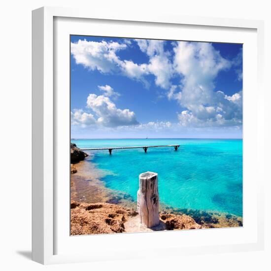 Illetes Illetas Beach Wooden Pier Turquoise Sea Formentera Balearic Islands Mediterranean-Natureworld-Framed Photographic Print