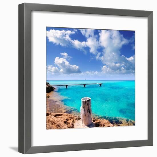 Illetes Illetas Beach Wooden Pier Turquoise Sea Formentera Balearic Islands Mediterranean-Natureworld-Framed Photographic Print
