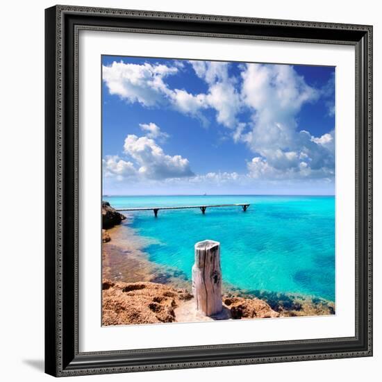 Illetes Illetas Beach Wooden Pier Turquoise Sea Formentera Balearic Islands Mediterranean-Natureworld-Framed Photographic Print